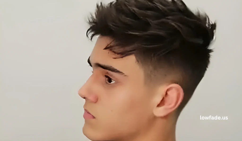 blowout low taper fade with textured fringe