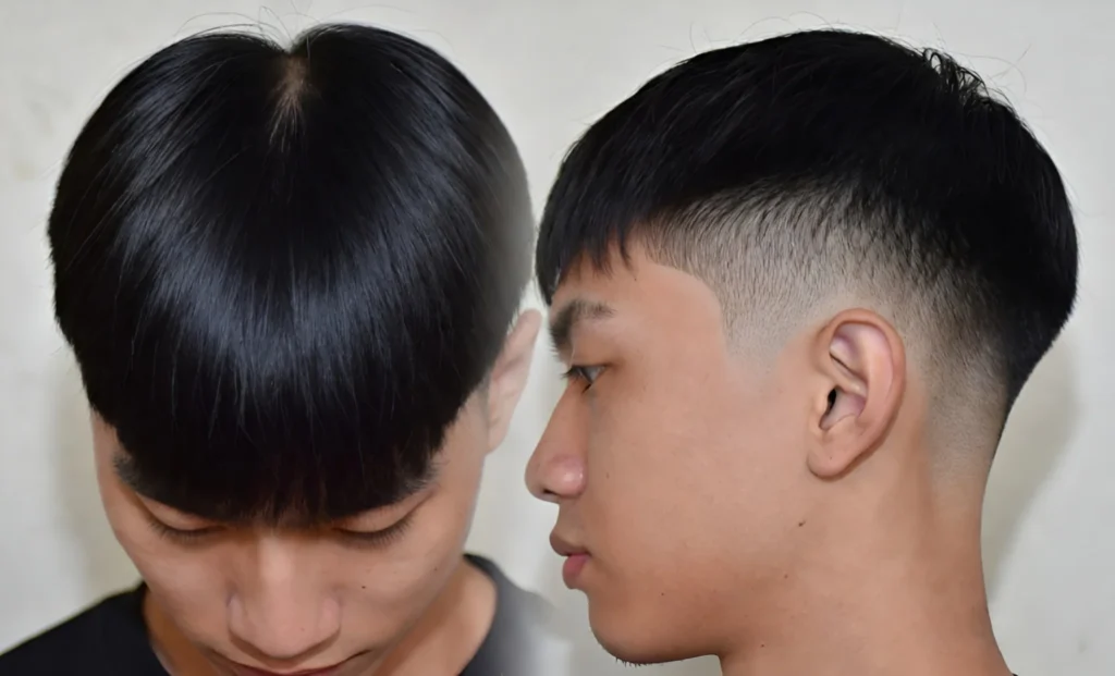 curtains low taper fade middle part