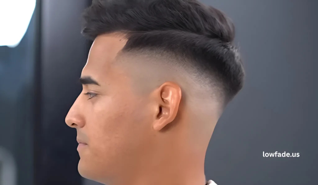 low taper fade with long textured fringe