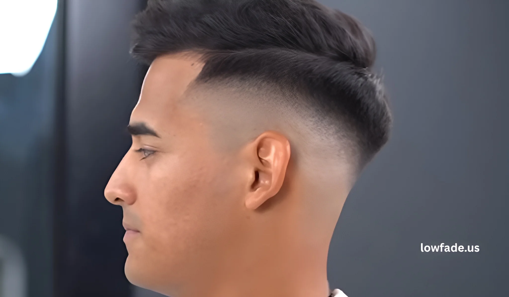 low taper fade with textured fringe