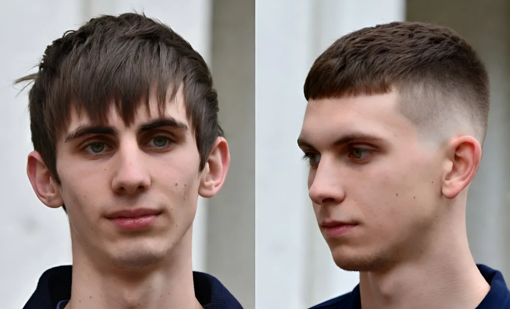 low taper fade with middle part