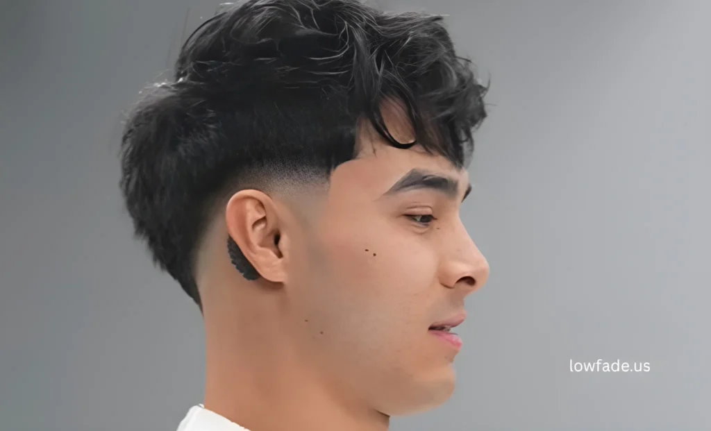 messy wavy fringe low taper fade