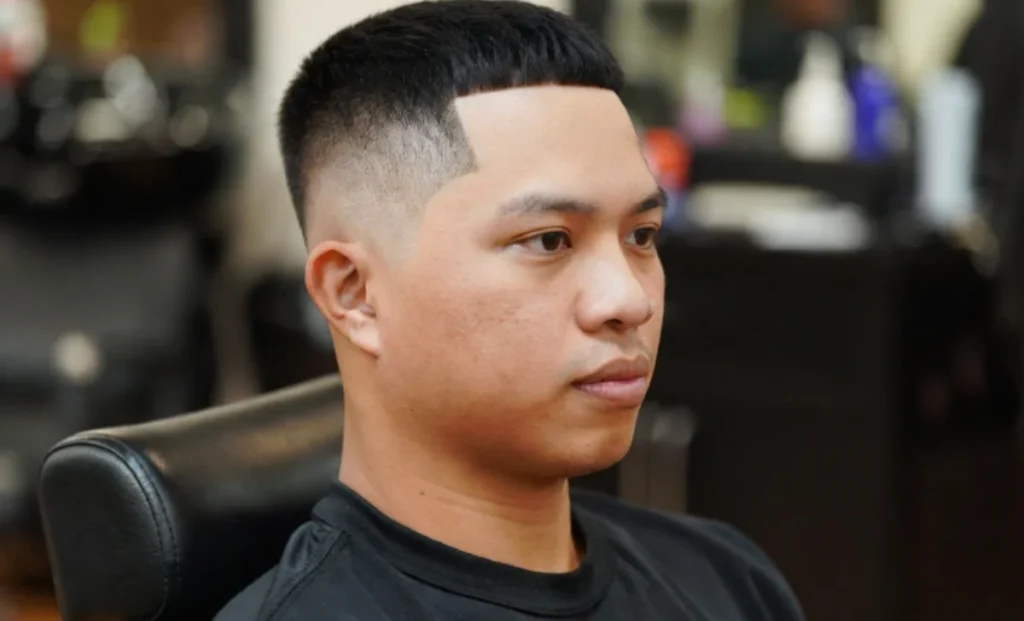 low burst fade with v in the back