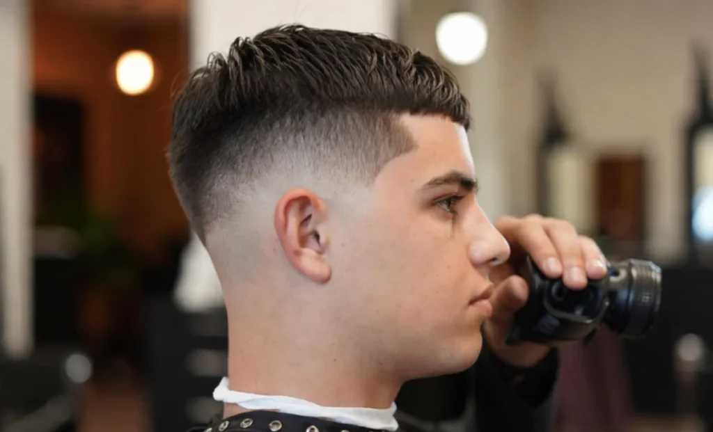 short hair low burst fade